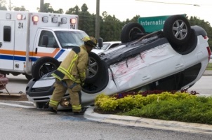 overturned vehicle after auto accident
